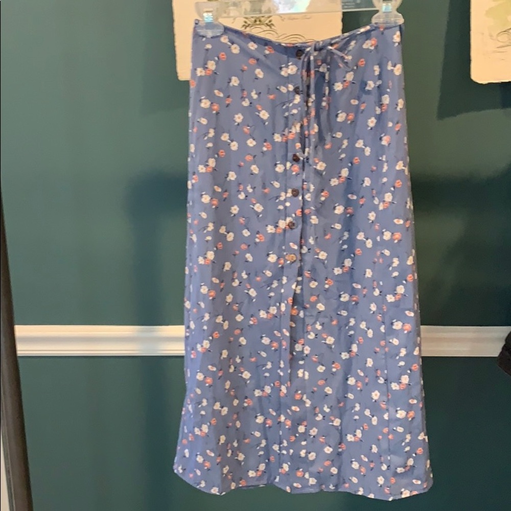 UO button down floral midi skirt